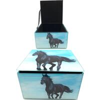 Horse Black Glass Box