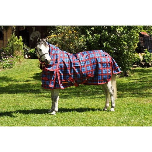 Pocket Ponies 600 Denier Synthetic Rug - No Fill Rainsheet [Colour: Blue & Burgundy Check ] [size: 3']